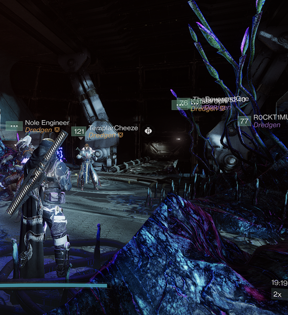 Strategic Unicorns clan members gathered in a dark Destiny 2 environment